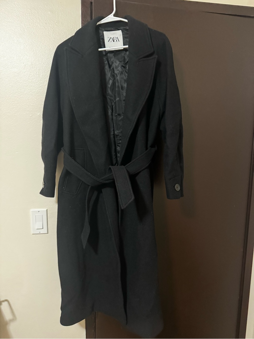ZARA Women's Black Long Belted Coat